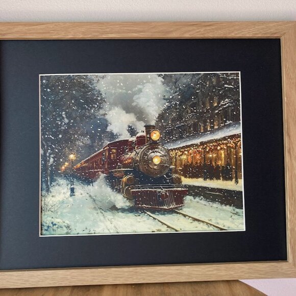 Holiday Print Steam Engine Passenger Train Through Snowy Station 11 x 14" - Picture 2 of 4